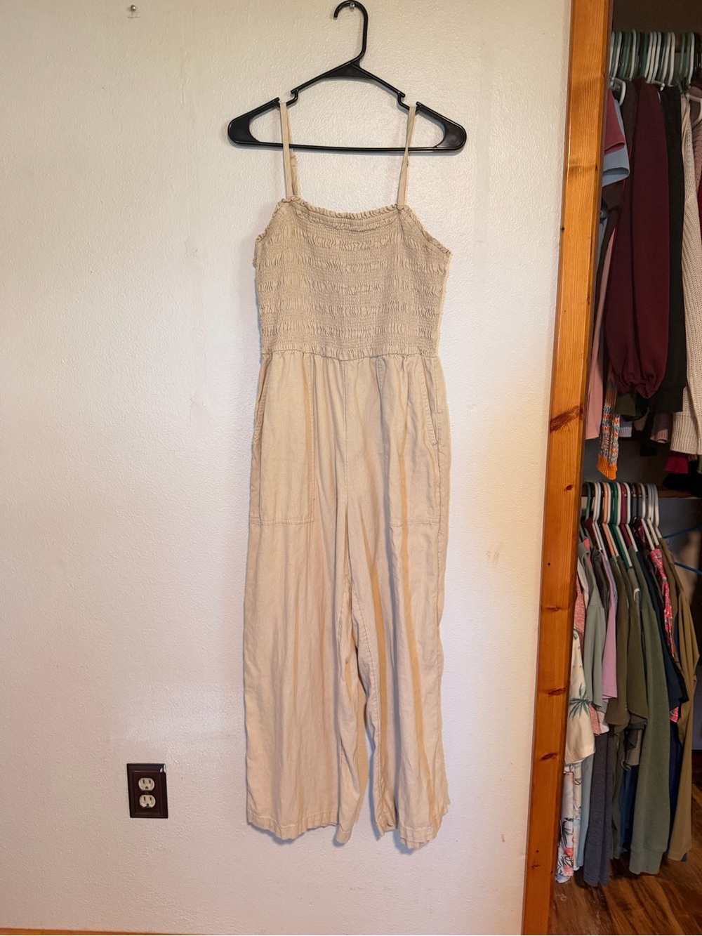 Universal Thread Cream Smocked Wide-Leg Jumpsuit